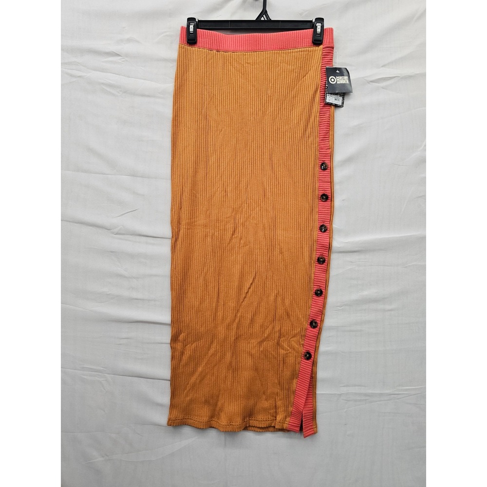 Black History Month Womens Ribbed Button Maxi Skirt Brown Cotton Blend Size M